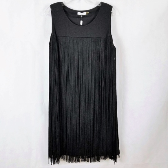 Calvin Klein Dresses & Skirts - Calvin Klein 12 Fringe Blk Sleeveless Knee Length